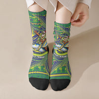 Cook Islands Christmas Crew Socks Santa Riding Flying Fish