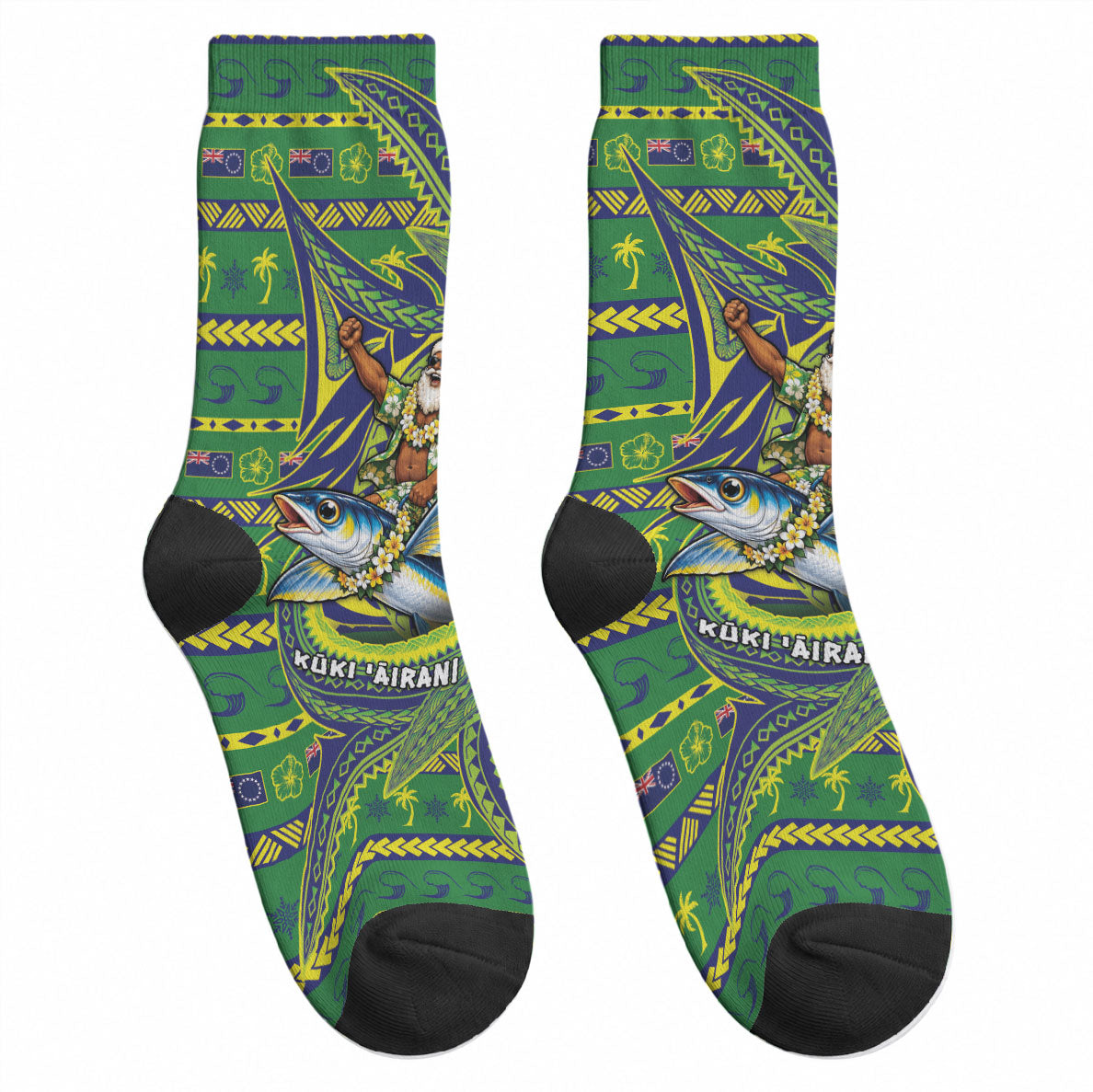 Cook Islands Christmas Crew Socks Santa Riding Flying Fish