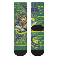 Cook Islands Christmas Crew Socks Santa Riding Flying Fish
