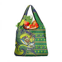 Cook Islands Christmas Grocery Bag Santa Riding Flying Fish DT05 1-pack One Size Green - Polynesian Pride