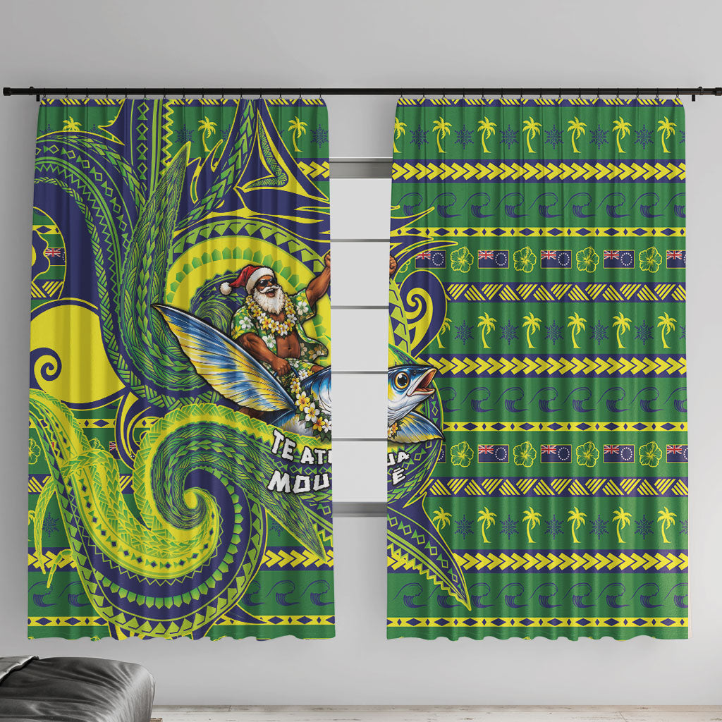 Cook Islands Christmas Window Curtain Santa Riding Flying Fish