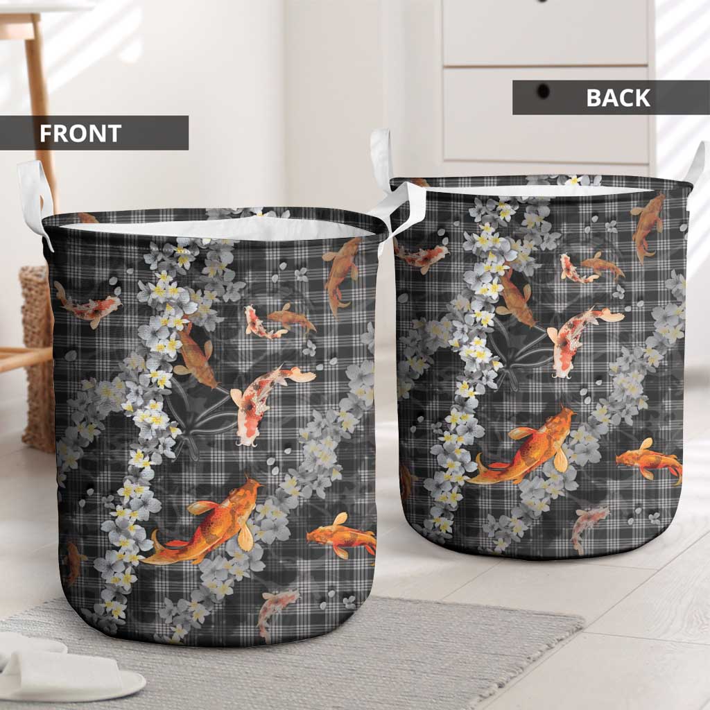 Black Palaka Hawaiian And Japanese Laundry Basket Sakura Lei With Koi Fish - Polynesian Pride