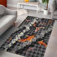 Black Palaka Hawaiian And Japanese Area Rug Sakura Lei With Koi Fish - Polynesian Pride