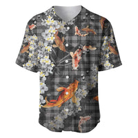 Black Palaka Hawaiian And Japanese Baseball Jersey Sakura Lei With Koi Fish - Polynesian Pride