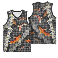 Black Palaka Hawaiian And Japanese Basketball Jersey Sakura Lei With Koi Fish - Polynesian Pride