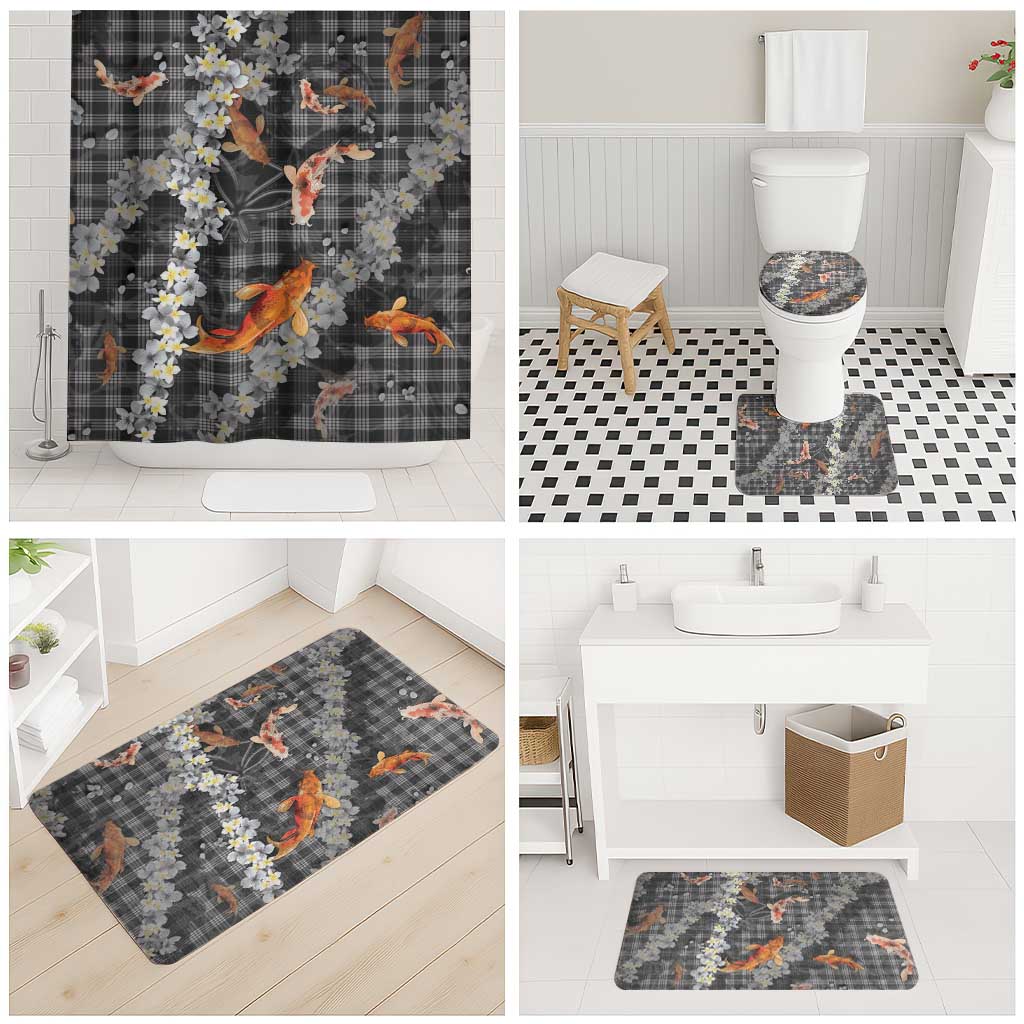 Black Palaka Hawaiian And Japanese Bathroom Set Sakura Lei With Koi Fish - Polynesian Pride