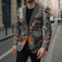 Black Palaka Hawaiian And Japanese Blazer Sakura Lei With Koi Fish - Polynesian Pride