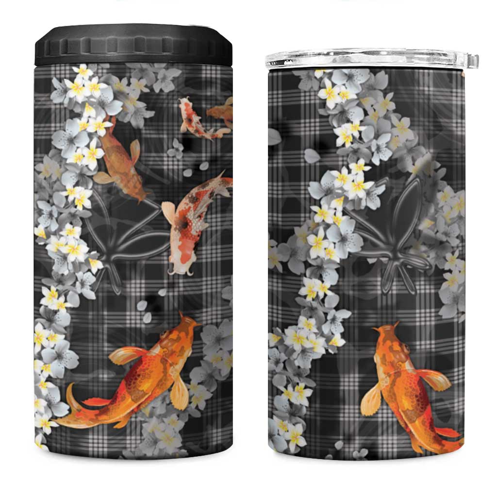Black Palaka Hawaiian And Japanese 4 in 1 Can Cooler Tumbler Sakura Lei With Koi Fish DT05 One Size: 16 oz Black - Polynesian Pride