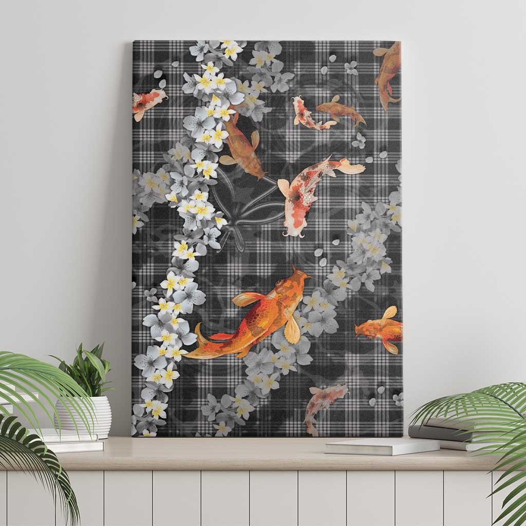 Black Palaka Hawaiian And Japanese Canvas Wall Art Sakura Lei With Koi Fish - Polynesian Pride