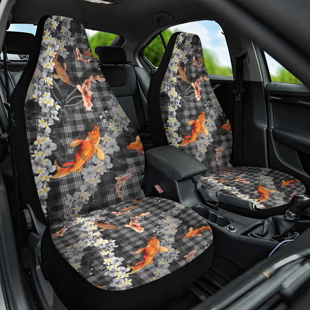 Black Palaka Hawaiian And Japanese Car Seat Cover Sakura Lei With Koi Fish - Polynesian Pride