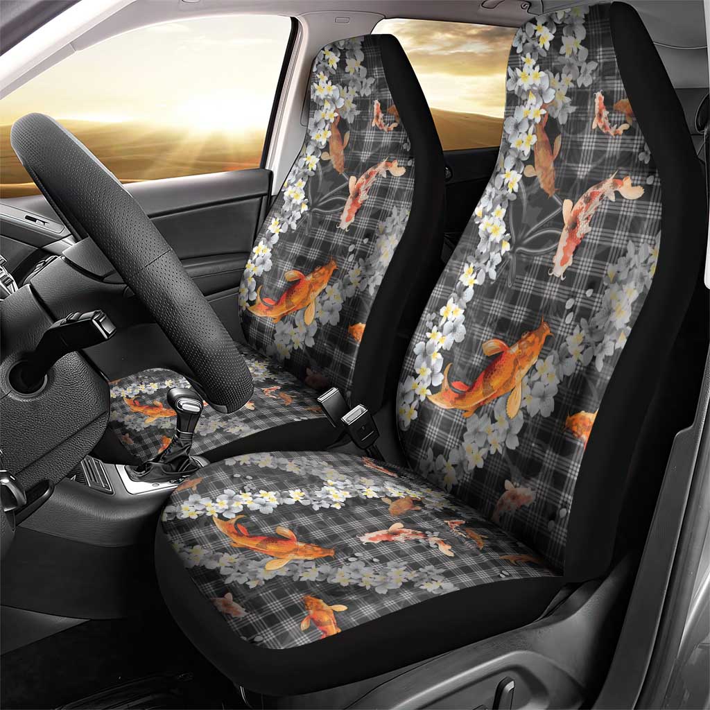 Black Palaka Hawaiian And Japanese Car Seat Cover Sakura Lei With Koi Fish - Polynesian Pride
