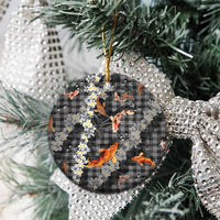 Black Palaka Hawaiian And Japanese Ceramic Ornament Sakura Lei With Koi Fish - Polynesian Pride