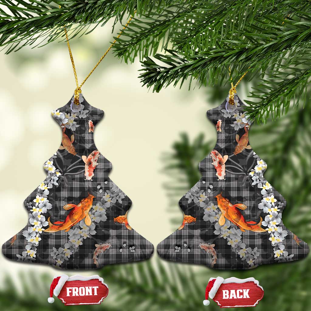 Black Palaka Hawaiian And Japanese Ceramic Ornament Sakura Lei With Koi Fish - Polynesian Pride