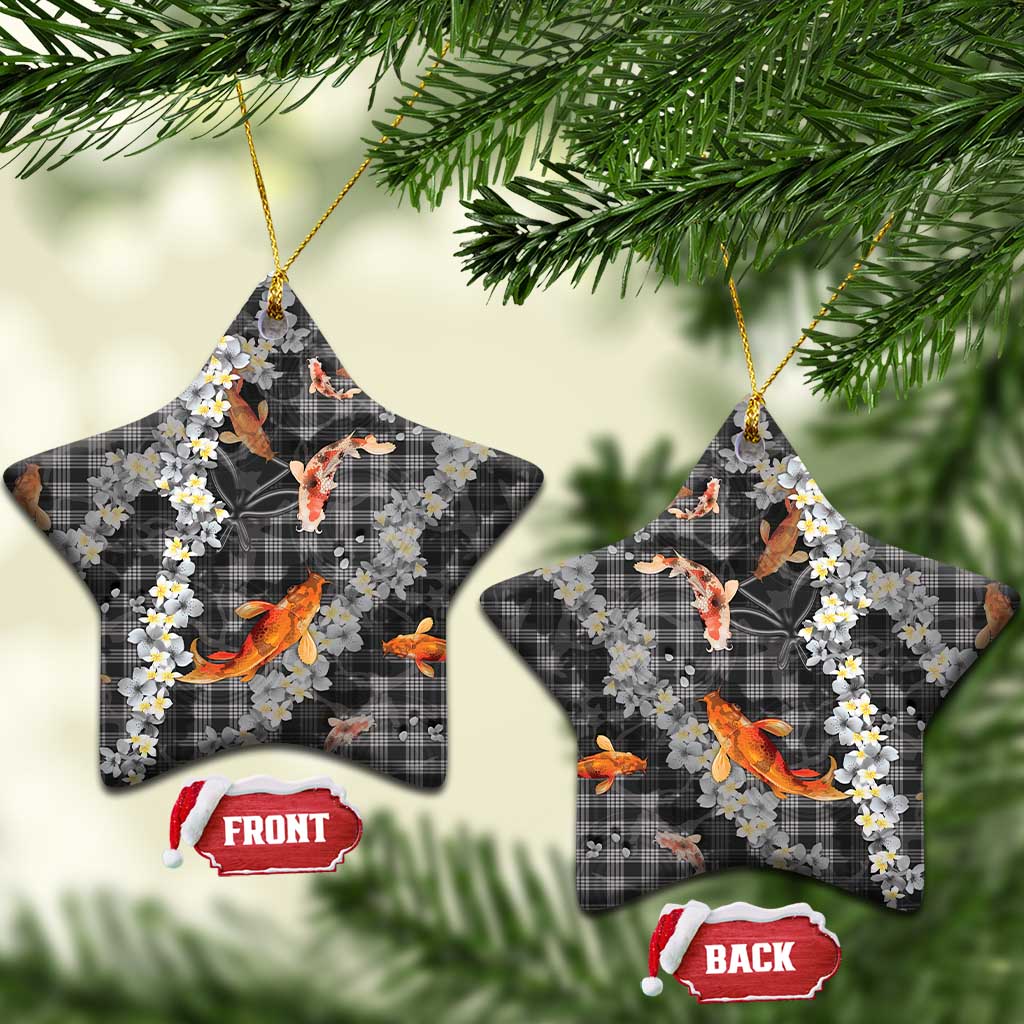 Black Palaka Hawaiian And Japanese Ceramic Ornament Sakura Lei With Koi Fish - Polynesian Pride