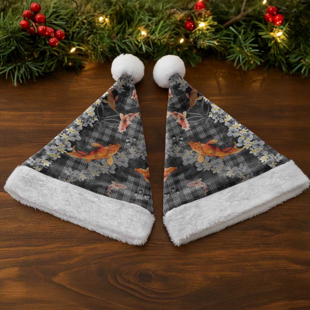 Black Palaka Hawaiian And Japanese Christmas Santa Hat Sakura Lei With Koi Fish - Polynesian Pride