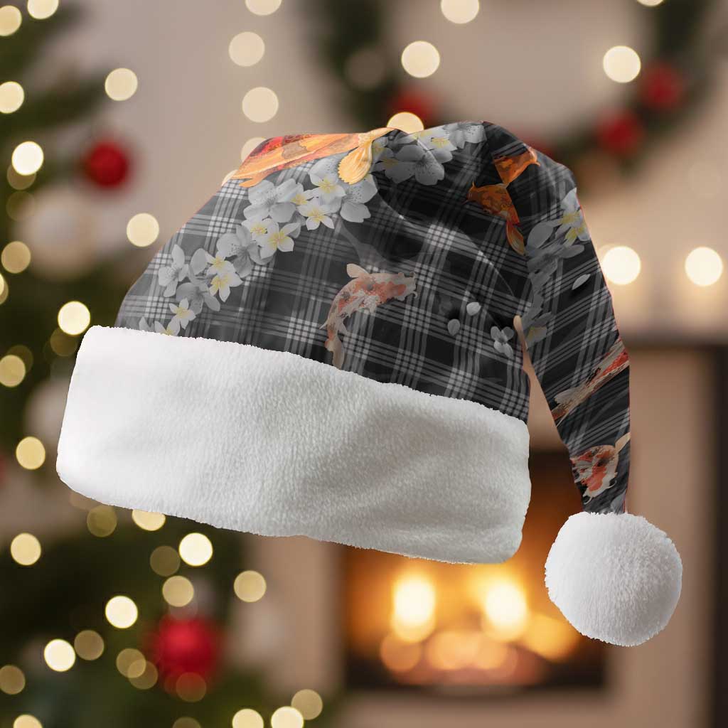 Black Palaka Hawaiian And Japanese Christmas Santa Hat Sakura Lei With Koi Fish - Polynesian Pride