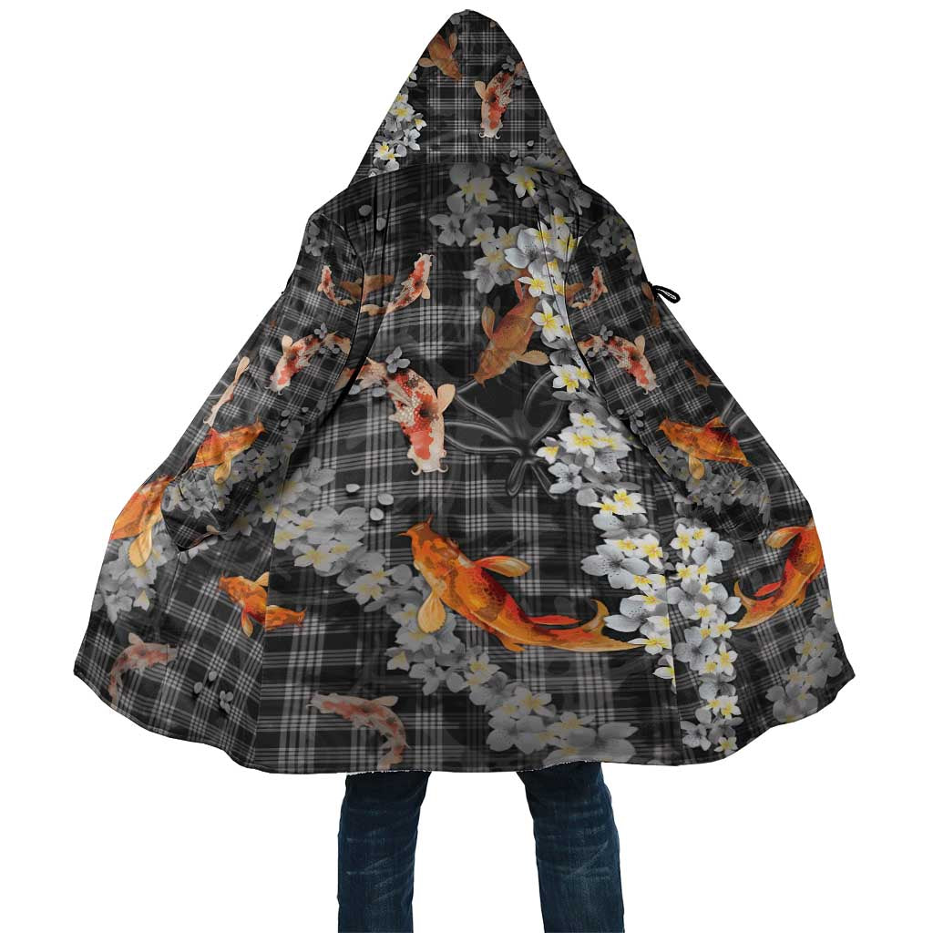 Black Palaka Hawaiian And Japanese Cloak Sakura Lei With Koi Fish DT05 Unisex Black - Polynesian Pride