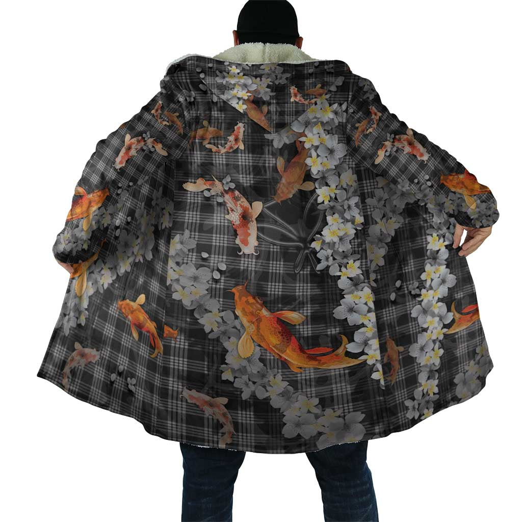 Black Palaka Hawaiian And Japanese Cloak Sakura Lei With Koi Fish DT05 - Polynesian Pride