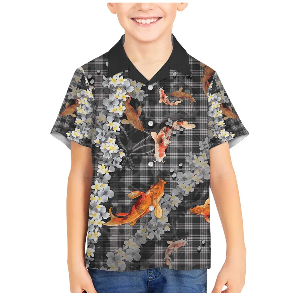 Black Palaka Hawaiian And Japanese Family Matching Mermaid Dress and Hawaiian Shirt Sakura Lei With Koi Fish - Polynesian Pride