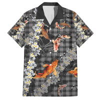 Black Palaka Hawaiian And Japanese Family Matching Off Shoulder Maxi Dress and Hawaiian Shirt Sakura Lei With Koi Fish - Polynesian Pride