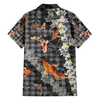 Black Palaka Hawaiian And Japanese Family Matching Off Shoulder Maxi Dress and Hawaiian Shirt Sakura Lei With Koi Fish - Polynesian Pride