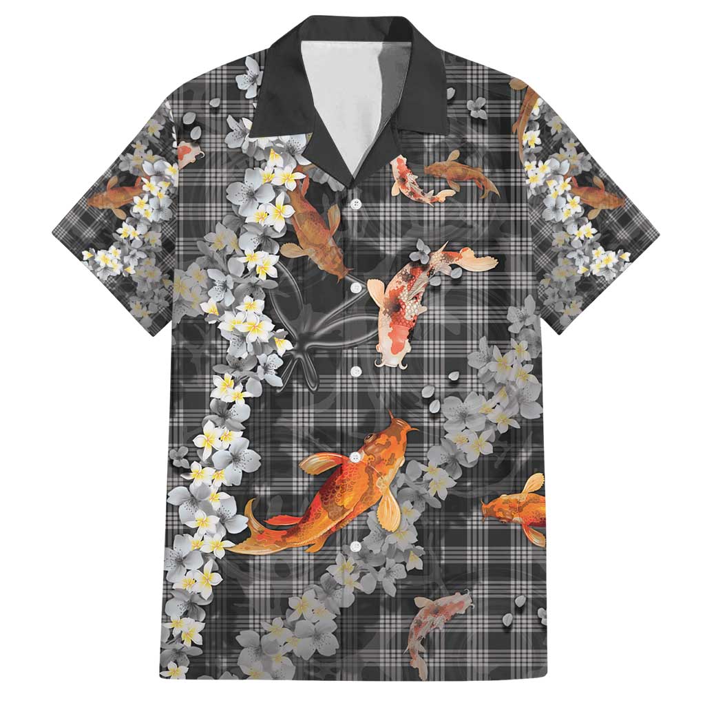 Black Palaka Hawaiian And Japanese Family Matching Summer Maxi Dress and Hawaiian Shirt Sakura Lei With Koi Fish - Polynesian Pride