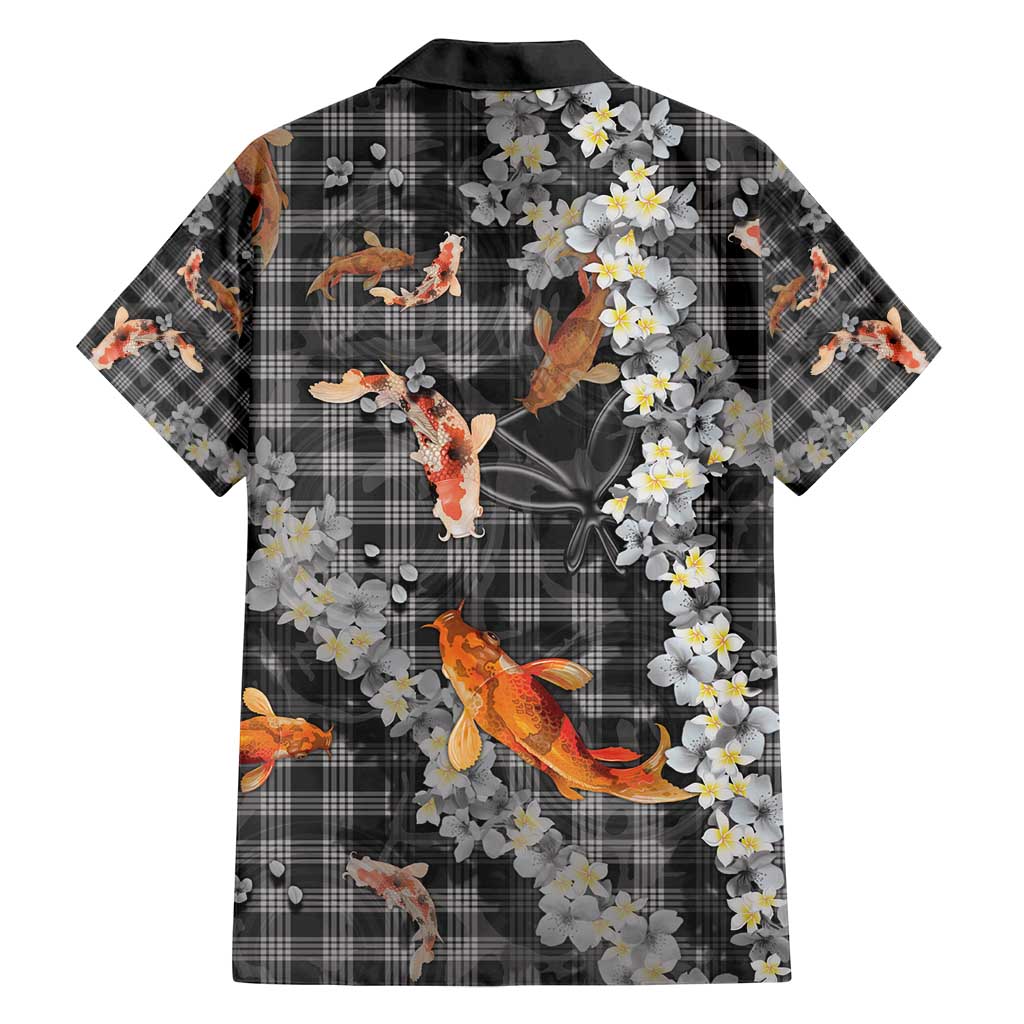 Black Palaka Hawaiian And Japanese Family Matching Tank Maxi Dress and Hawaiian Shirt Sakura Lei With Koi Fish - Polynesian Pride