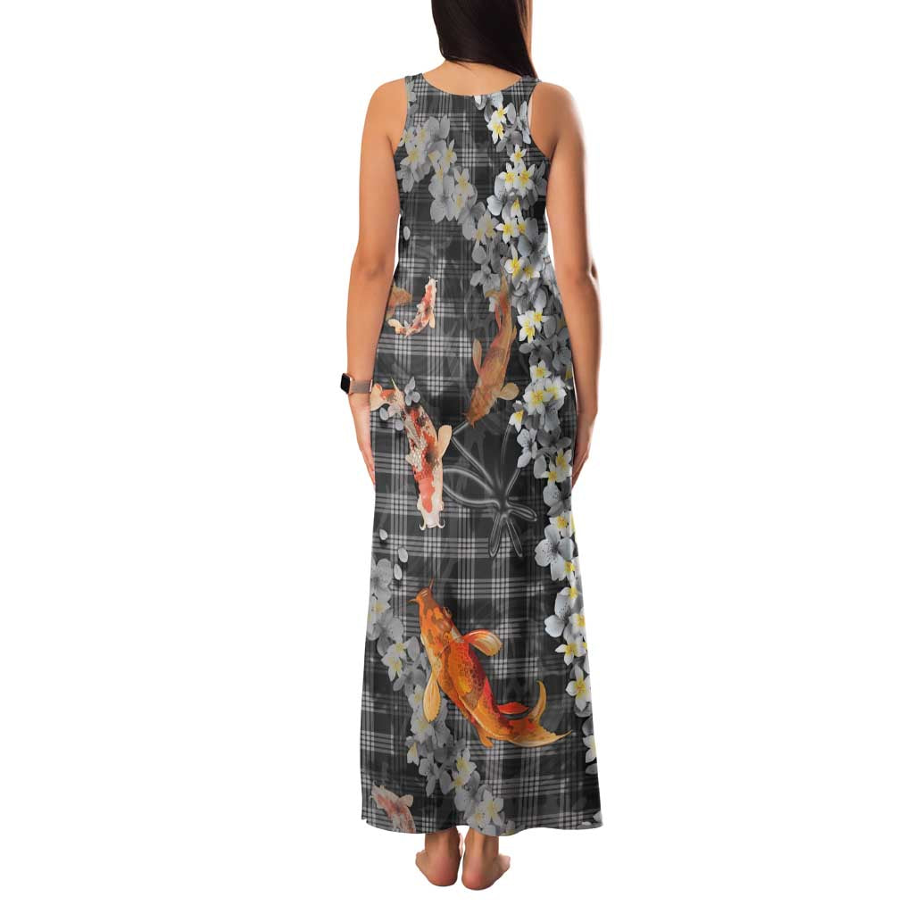 Black Palaka Hawaiian And Japanese Family Matching Tank Maxi Dress and Hawaiian Shirt Sakura Lei With Koi Fish - Polynesian Pride