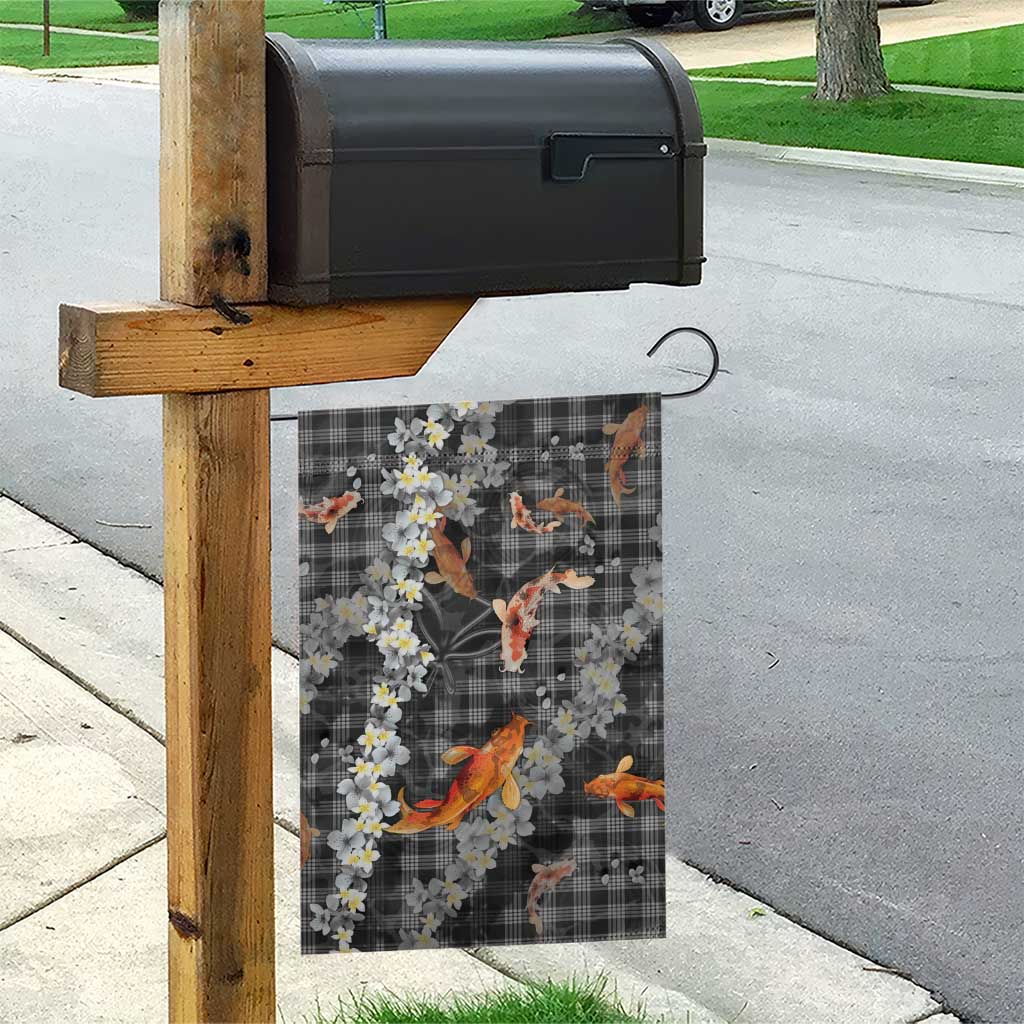 Black Palaka Hawaiian And Japanese Garden Flag Sakura Lei With Koi Fish - Polynesian Pride