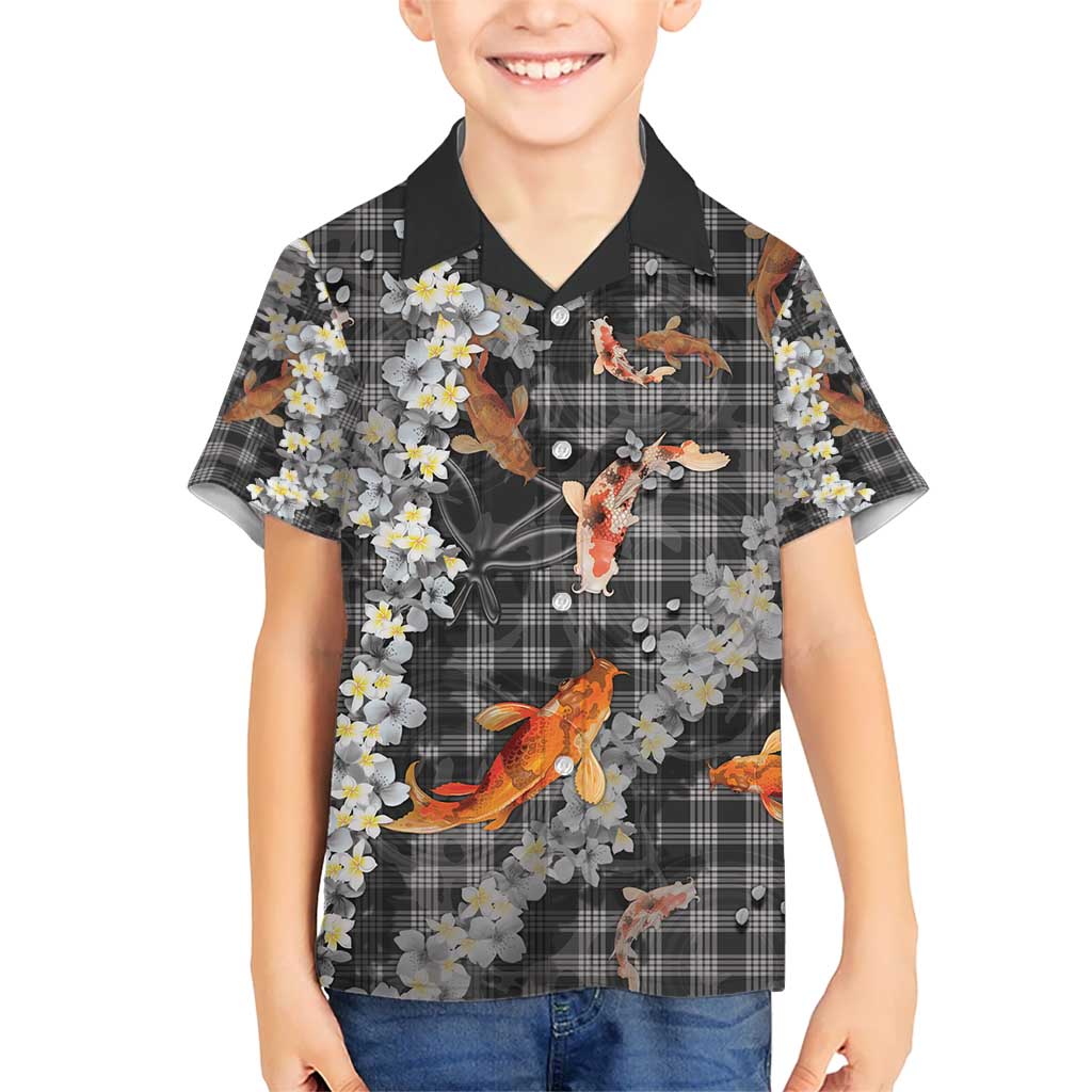 Black Palaka Hawaiian And Japanese Hawaiian Shirt Sakura Lei With Koi Fish - Polynesian Pride