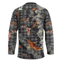 Black Palaka Hawaiian And Japanese Hockey Jersey Sakura Lei With Koi Fish - Polynesian Pride