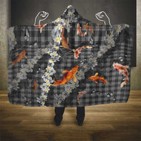 Black Palaka Hawaiian And Japanese Hooded Blanket Sakura Lei With Koi Fish - Polynesian Pride