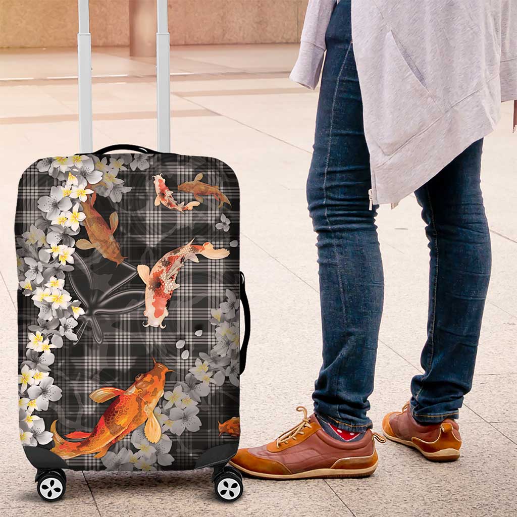 Black Palaka Hawaiian And Japanese Luggage Cover Sakura Lei With Koi Fish - Polynesian Pride
