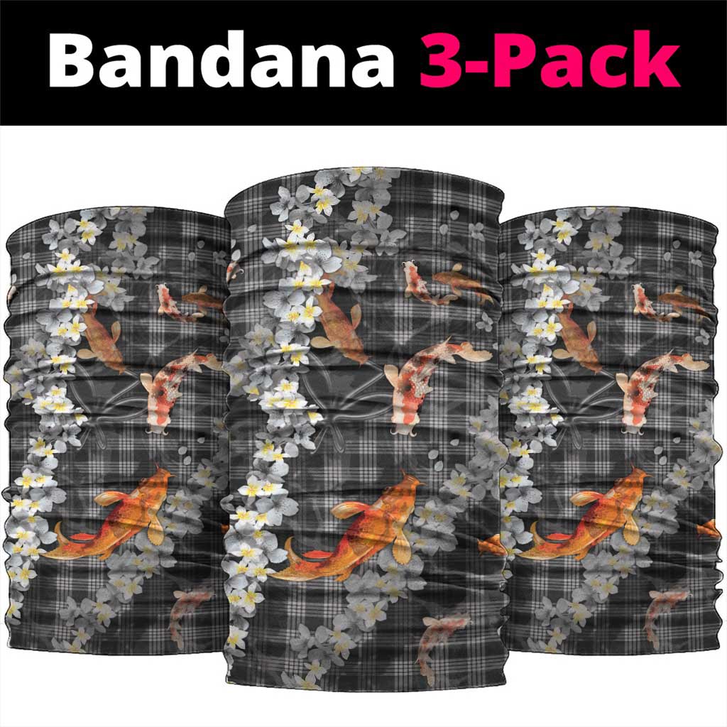 Black Palaka Hawaiian And Japanese Neck Gaiter Sakura Lei With Koi Fish - Polynesian Pride