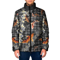 Black Palaka Hawaiian And Japanese Padded Jacket Sakura Lei With Koi Fish - Polynesian Pride