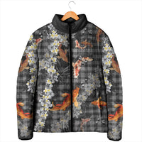 Black Palaka Hawaiian And Japanese Padded Jacket Sakura Lei With Koi Fish - Polynesian Pride