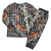 Black Palaka Hawaiian And Japanese Christmas Pajama Set Sakura Lei With Koi Fish - Polynesian Pride