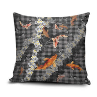 Black Palaka Hawaiian And Japanese Pillow Cover Sakura Lei With Koi Fish - Polynesian Pride