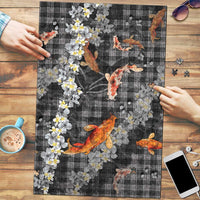 Black Palaka Hawaiian And Japanese Puzzle Sakura Lei With Koi Fish - Polynesian Pride