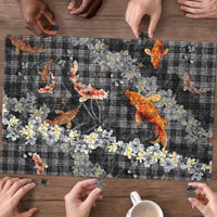 Black Palaka Hawaiian And Japanese Puzzle Sakura Lei With Koi Fish - Polynesian Pride