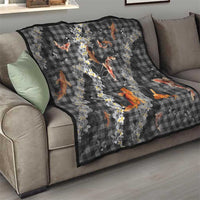 Black Palaka Hawaiian And Japanese Quilt Sakura Lei With Koi Fish - Polynesian Pride