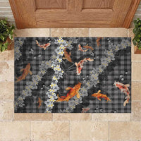 Black Palaka Hawaiian And Japanese Rubber Doormat Sakura Lei With Koi Fish - Polynesian Pride