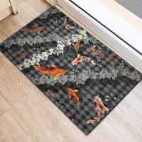 Black Palaka Hawaiian And Japanese Rubber Doormat Sakura Lei With Koi Fish - Polynesian Pride