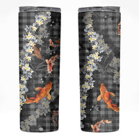 Black Palaka Hawaiian And Japanese Skinny Tumbler Sakura Lei With Koi Fish DT05 Black - Polynesian Pride