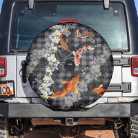 Black Palaka Hawaiian And Japanese Spare Tire Cover Sakura Lei With Koi Fish - Polynesian Pride