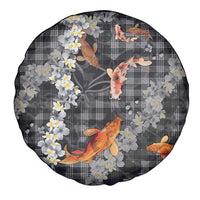 Black Palaka Hawaiian And Japanese Spare Tire Cover Sakura Lei With Koi Fish - Polynesian Pride