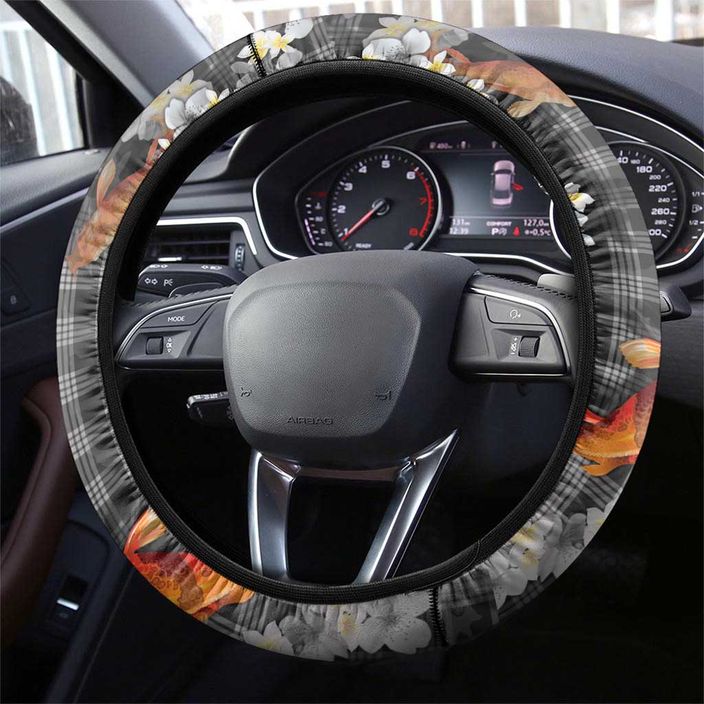 Black Palaka Hawaiian And Japanese Steering Wheel Cover Sakura Lei With Koi Fish - Polynesian Pride