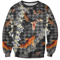 Black Palaka Hawaiian And Japanese Sweatshirt Sakura Lei With Koi Fish - Polynesian Pride