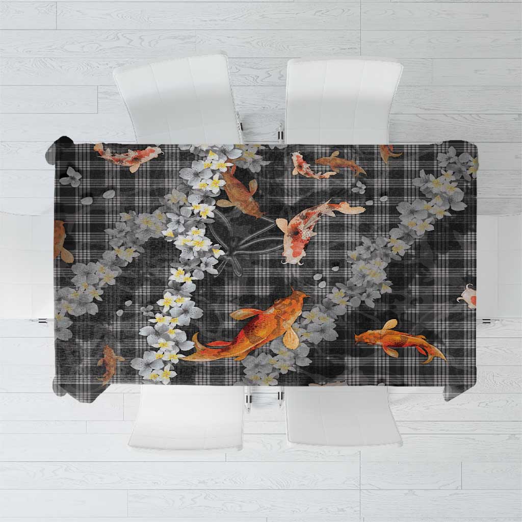 Black Palaka Hawaiian And Japanese Tablecloth Sakura Lei With Koi Fish - Polynesian Pride