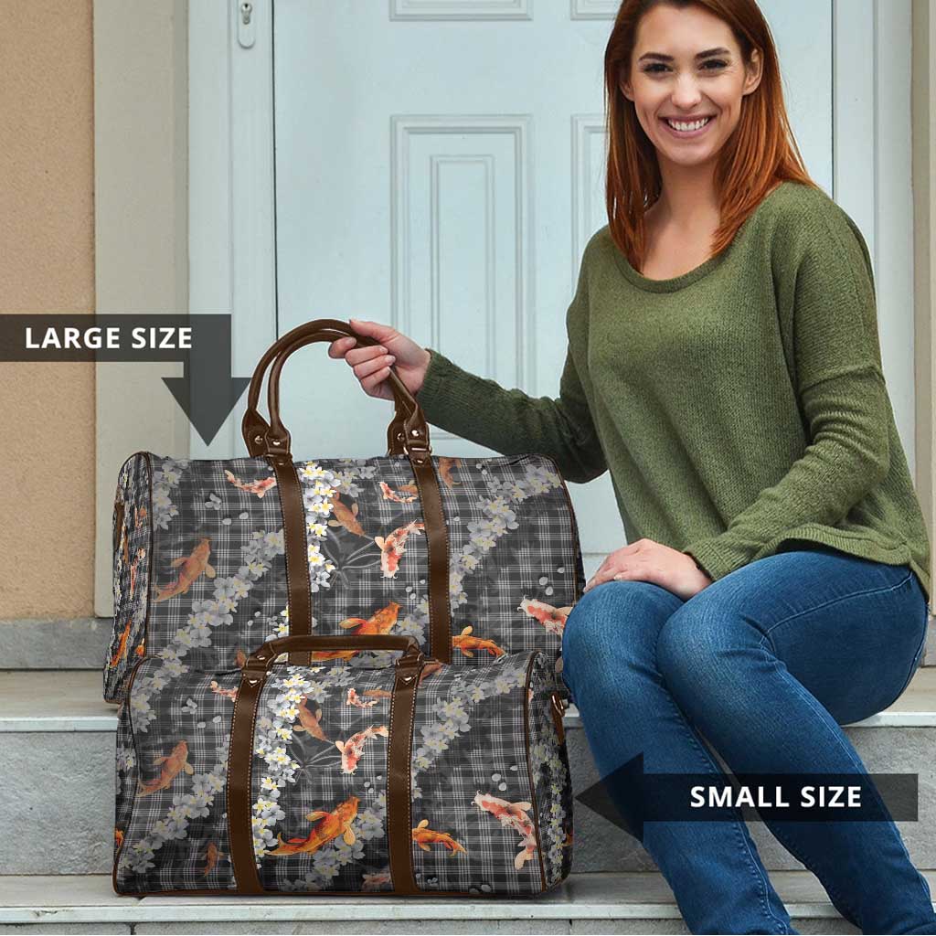 Black Palaka Hawaiian And Japanese Travel Bag Sakura Lei With Koi Fish - Polynesian Pride